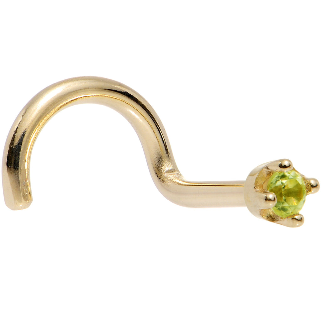 BodyCandy Solid 18K Yellow Gold 1.5mm Genuine Peridot Nose Ring — detail close-up