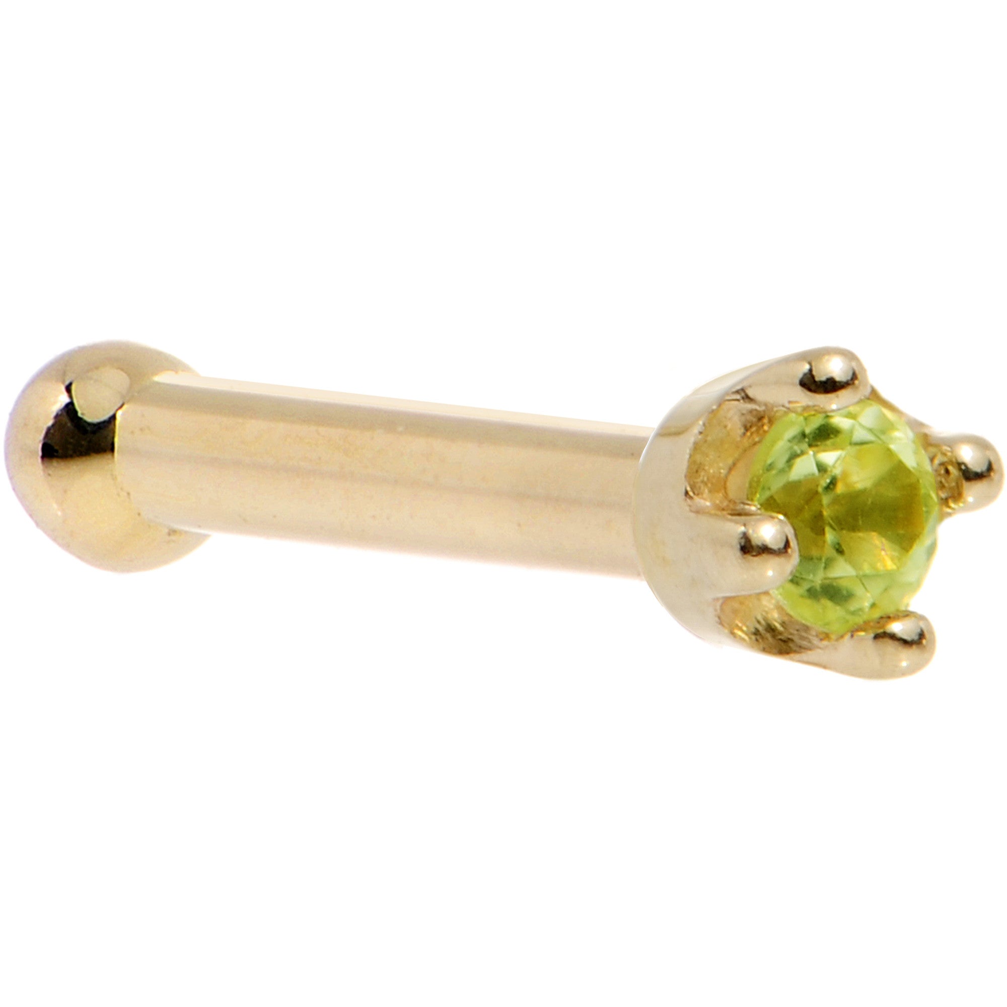 BodyCandy Solid 18K Yellow Gold 1.5mm Genuine Peridot Nose Ring — back view