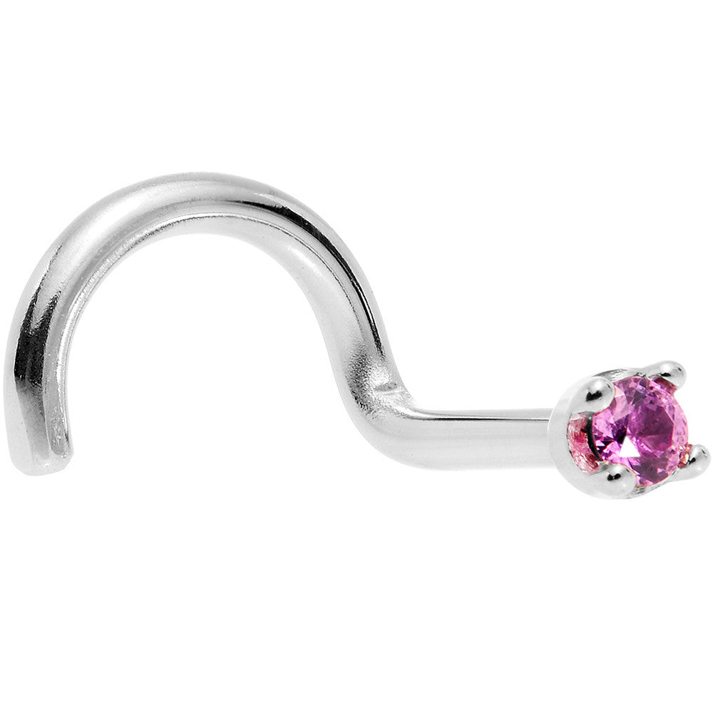 BodyCandy Solid 18K White Gold 1.5mm Genuine Pink Sapphire Nose Ring — detail close-up