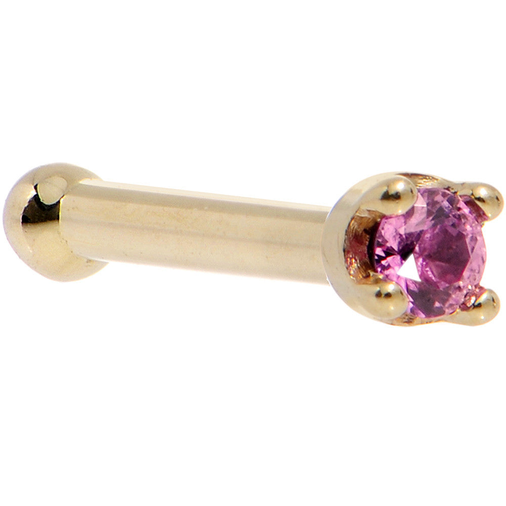 BodyCandy Solid 14K Yellow Gold 1.5mm Genuine Pink Sapphire Nose Ring — side view