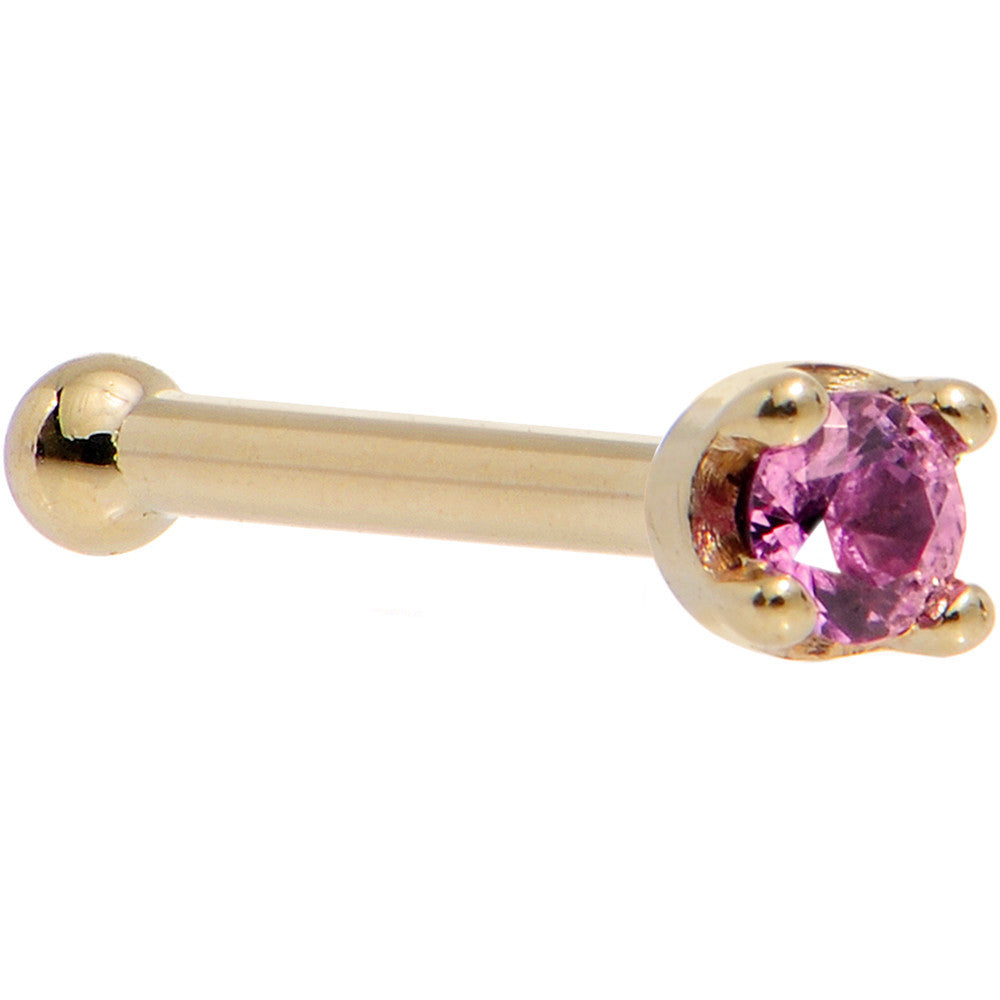 BodyCandy Solid 18K Yellow Gold 1.5mm Genuine Pink Sapphire Nose Ring — color detail