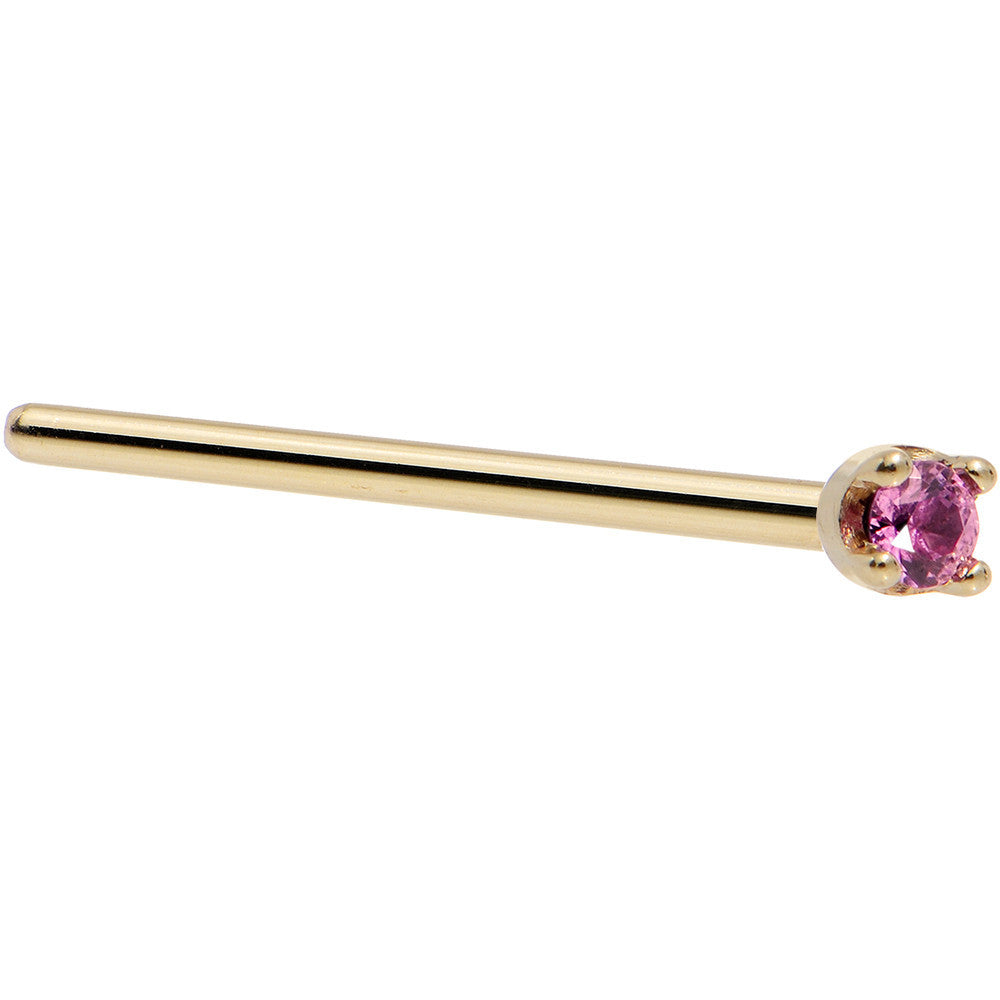 BodyCandy Solid 14K Yellow Gold 1.5mm Genuine Pink Sapphire Nose Ring — back view