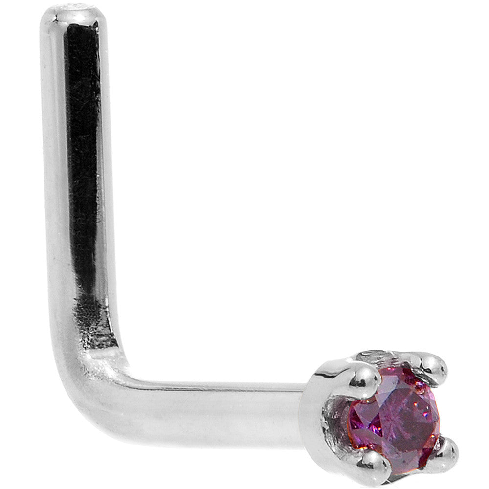 BodyCandy Solid 18K White Gold 1.5mm Genuine Purple Diamond Nose Ring — back view