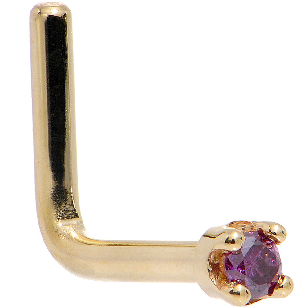 BodyCandy Solid 18K Yellow Gold 1.5mm Genuine Purple Diamond Nose Ring — back view