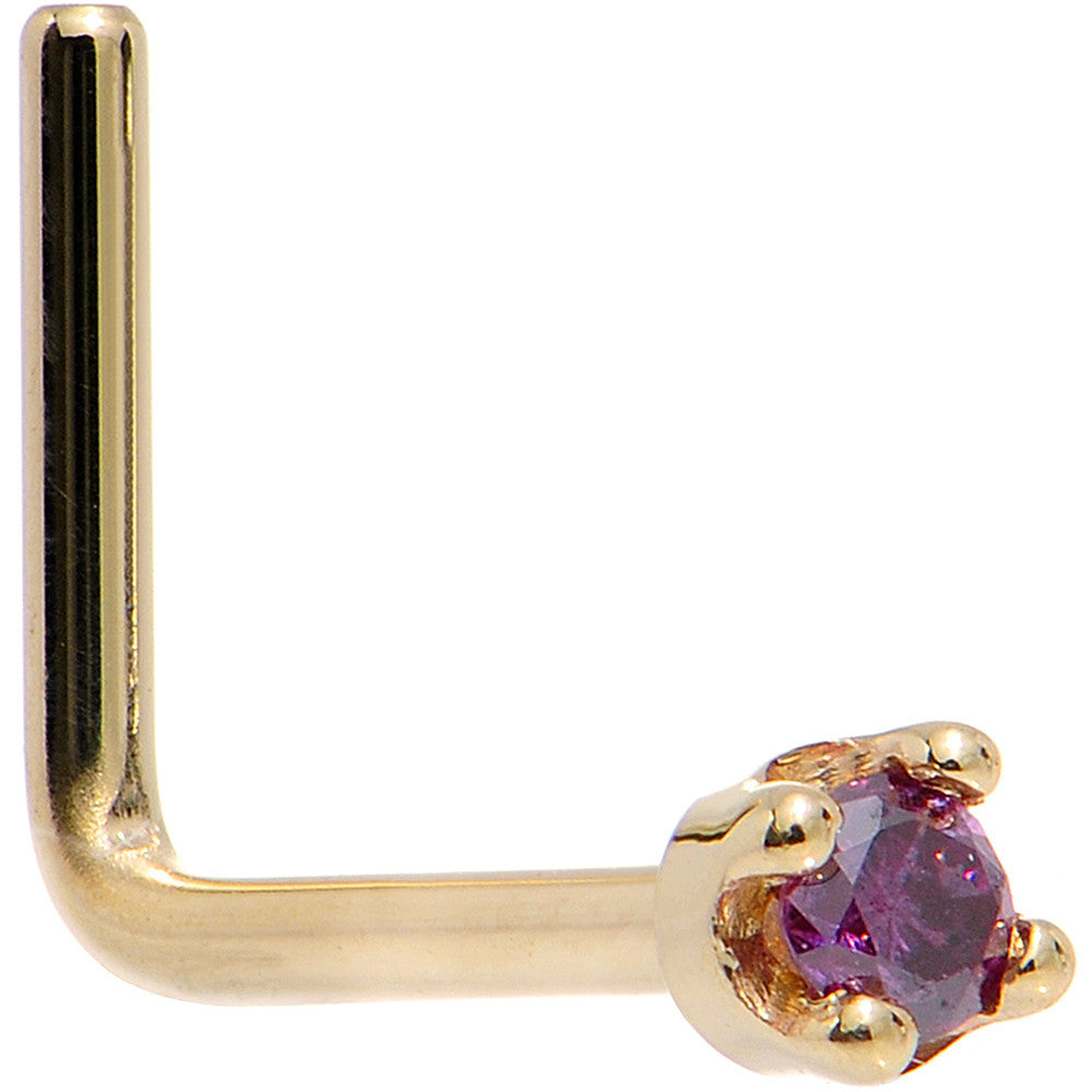 BodyCandy Solid 18K Yellow Gold 1.5mm Genuine Purple Diamond Nose Ring — color detail