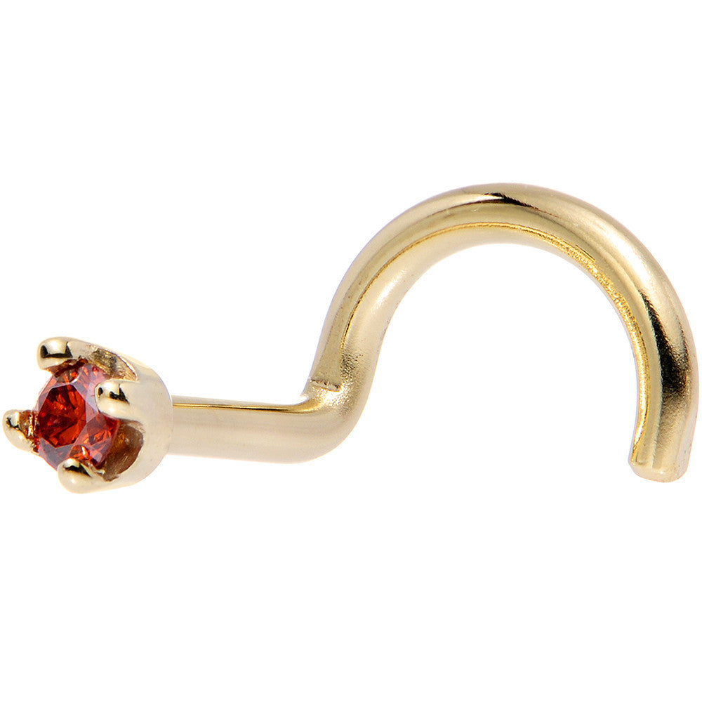 BodyCandy Solid 14K Yellow Gold 1.5mm Genuine Red Diamond Nose Ring — detail close-up