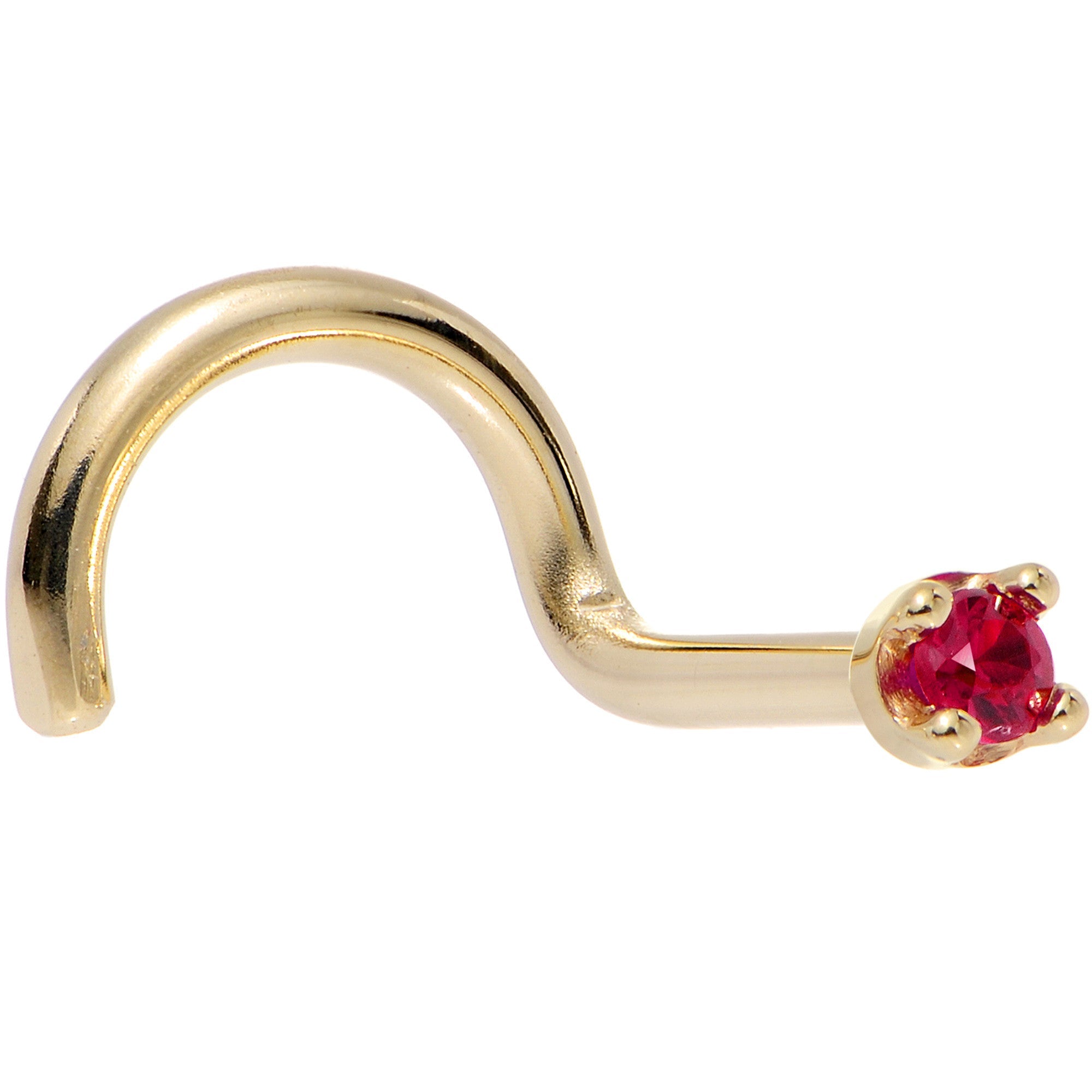 BodyCandy Solid 18K Yellow Gold 1.5mm Diamond Cut Genuine Ruby Nose Ring — detail close-up