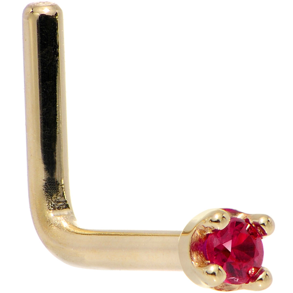 BodyCandy Solid 14K Yellow Gold 1.5mm Diamond Cut Genuine Ruby Nose Ring — lifestyle context