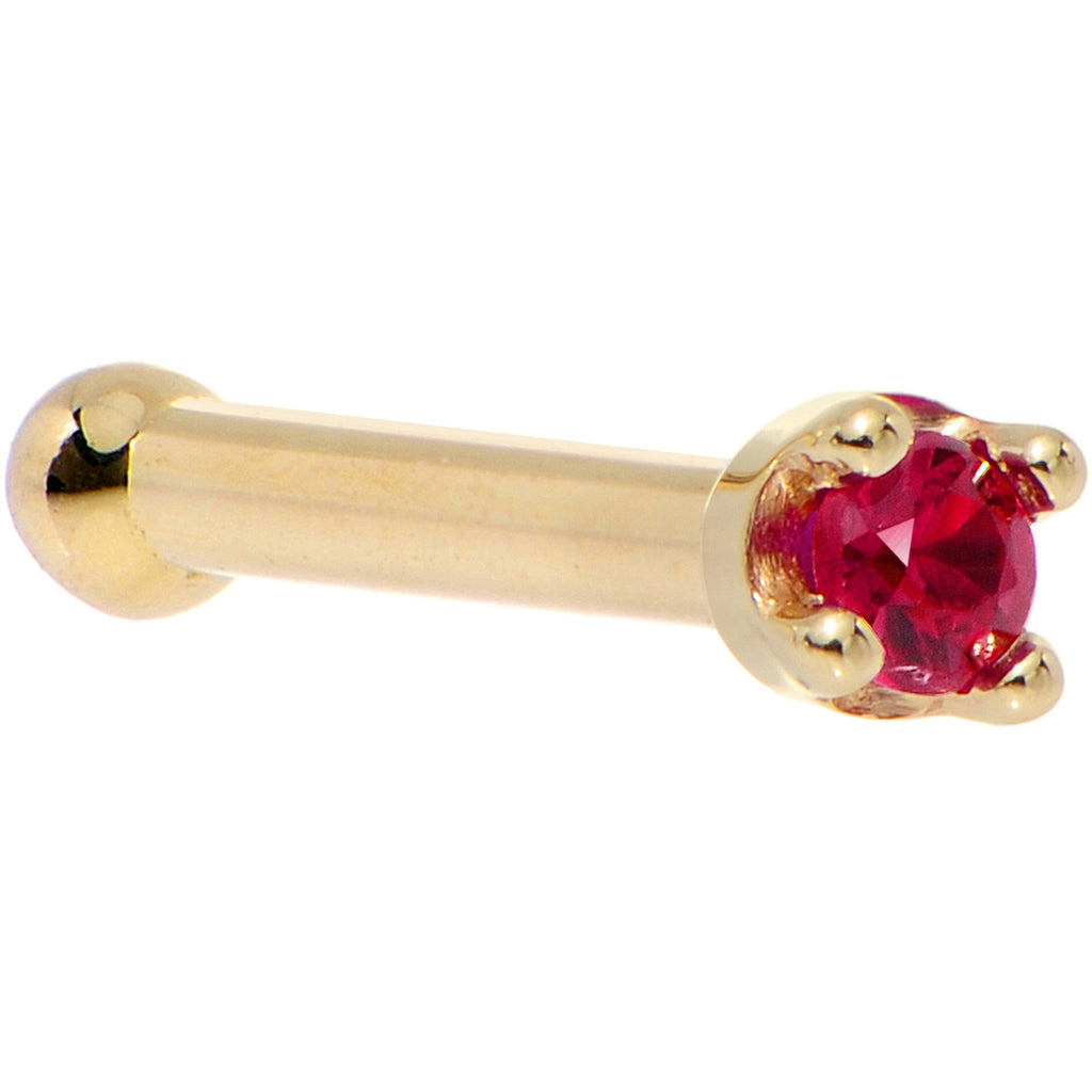 BodyCandy Solid 14K Yellow Gold 1.5mm Diamond Cut Genuine Ruby Nose Ring — side view