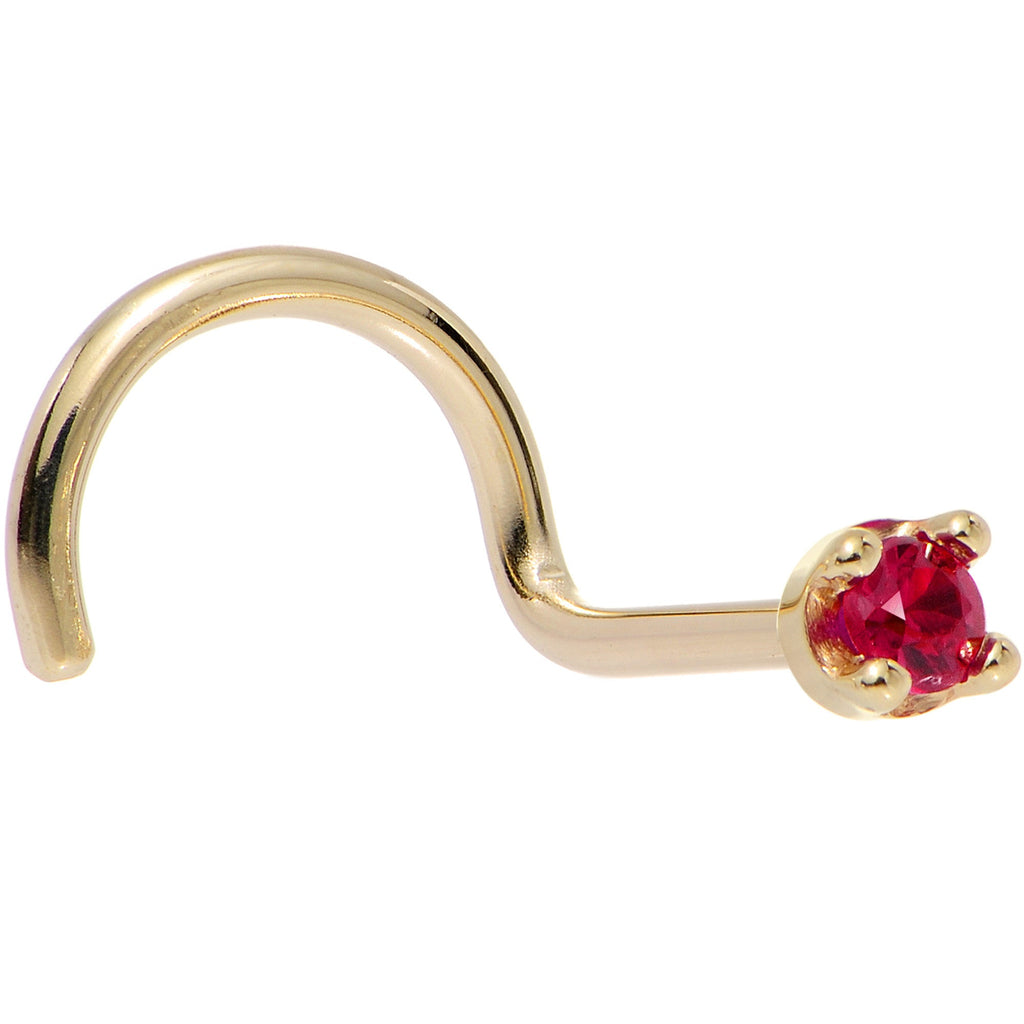 BodyCandy Solid 18K Yellow Gold 1.5mm Diamond Cut Genuine Ruby Nose Ring — in-use photo