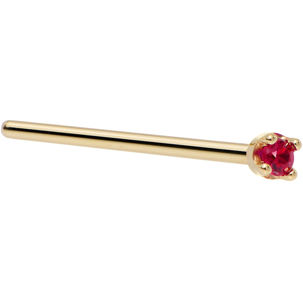 BodyCandy Solid 14K Yellow Gold 1.5mm Diamond Cut Genuine Ruby Nose Ring — back view