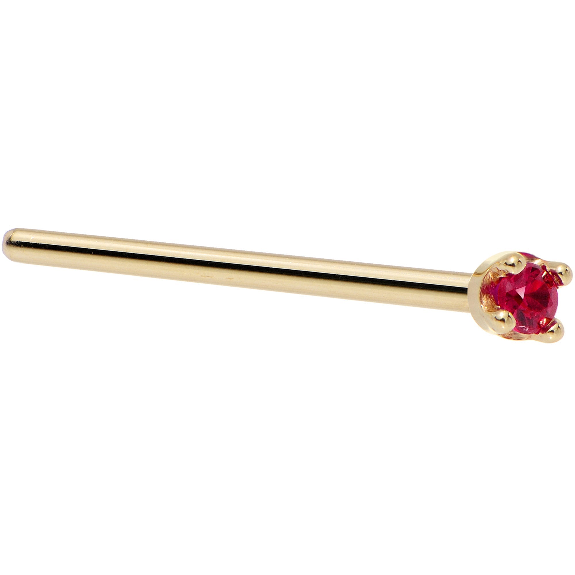 BodyCandy Solid 18K Yellow Gold 1.5mm Diamond Cut Genuine Ruby Nose Ring — back view
