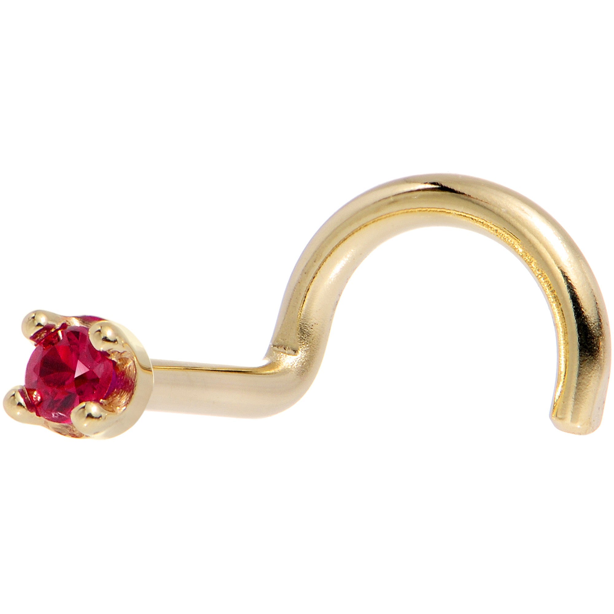 BodyCandy Solid 14K Yellow Gold 1.5mm Diamond Cut Genuine Ruby Nose Ring — alternative angle