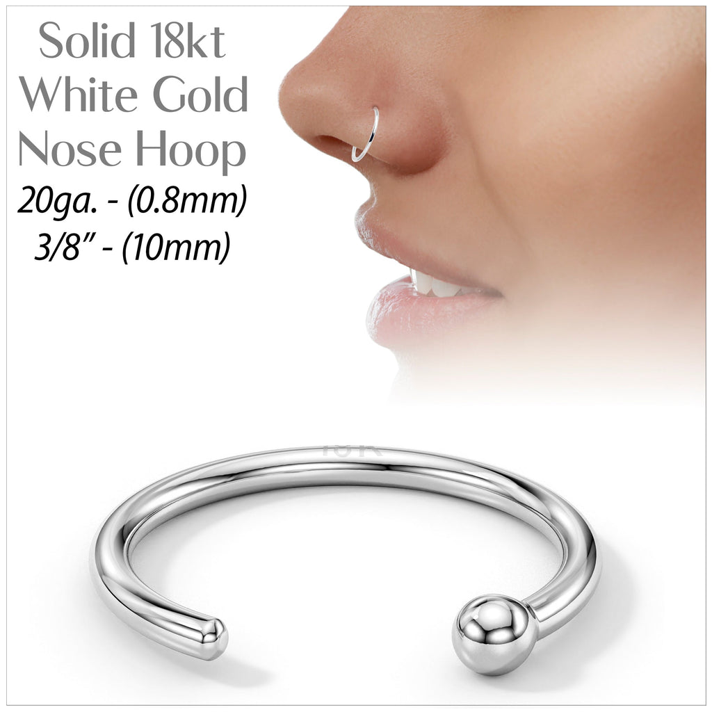 BodyCandy 20G 3/8 Solid 18K White Gold Nose Hoop — detail close-up