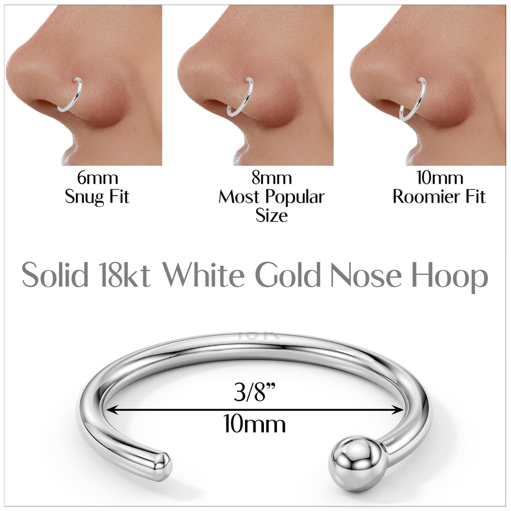 BodyCandy 20G 3/8 Solid 18K White Gold Nose Hoop — side view