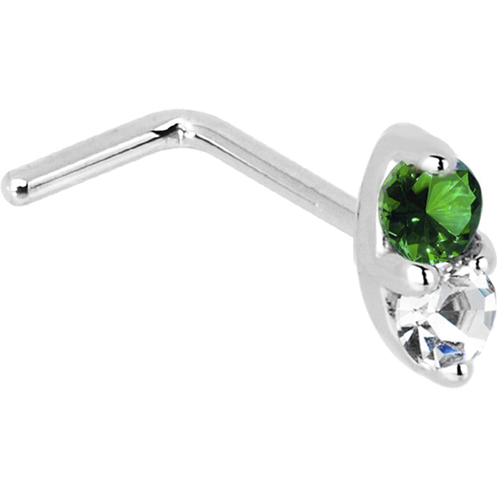 BodyCandy 14k White Gold 1.5mm Genuine Emerald Diamond Marquise Nose Ring — side view