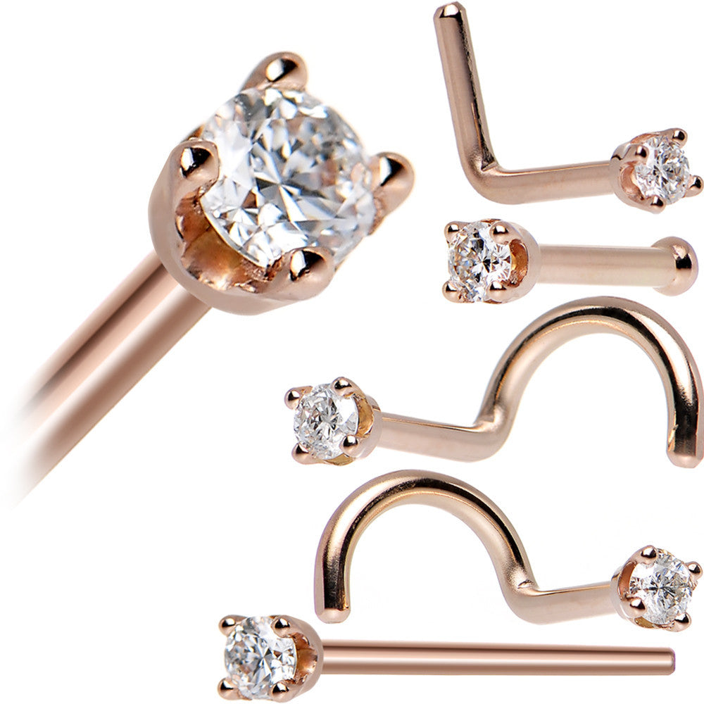 BodyCandy 14K Rose Gold 2mm Genuine Diamond Nose Ring — in-use photo