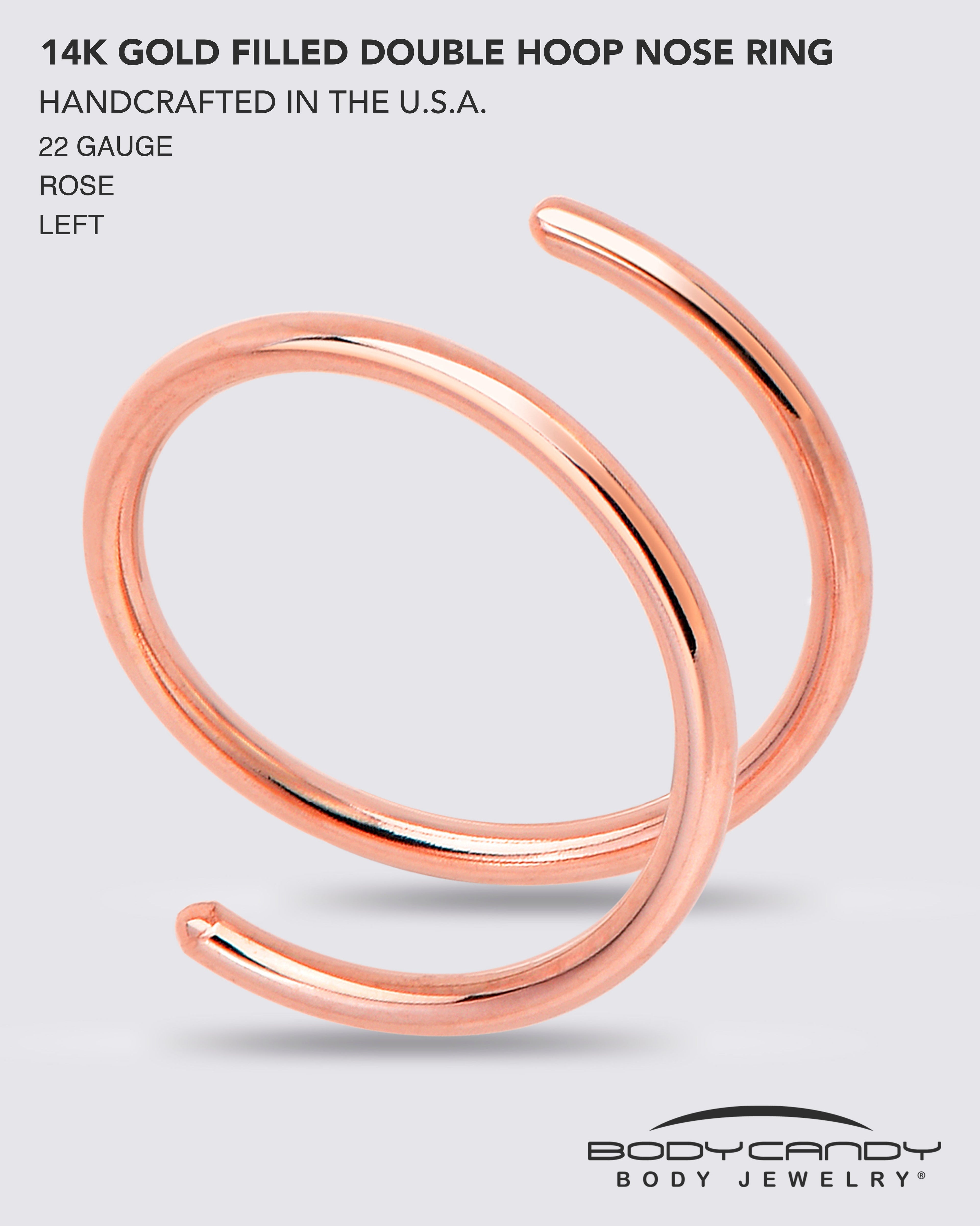 BodyCandy Double Hoop Nose 14k Rose Gold Filled Spiral Nose Ring 20G 8mm Left — in-use photo