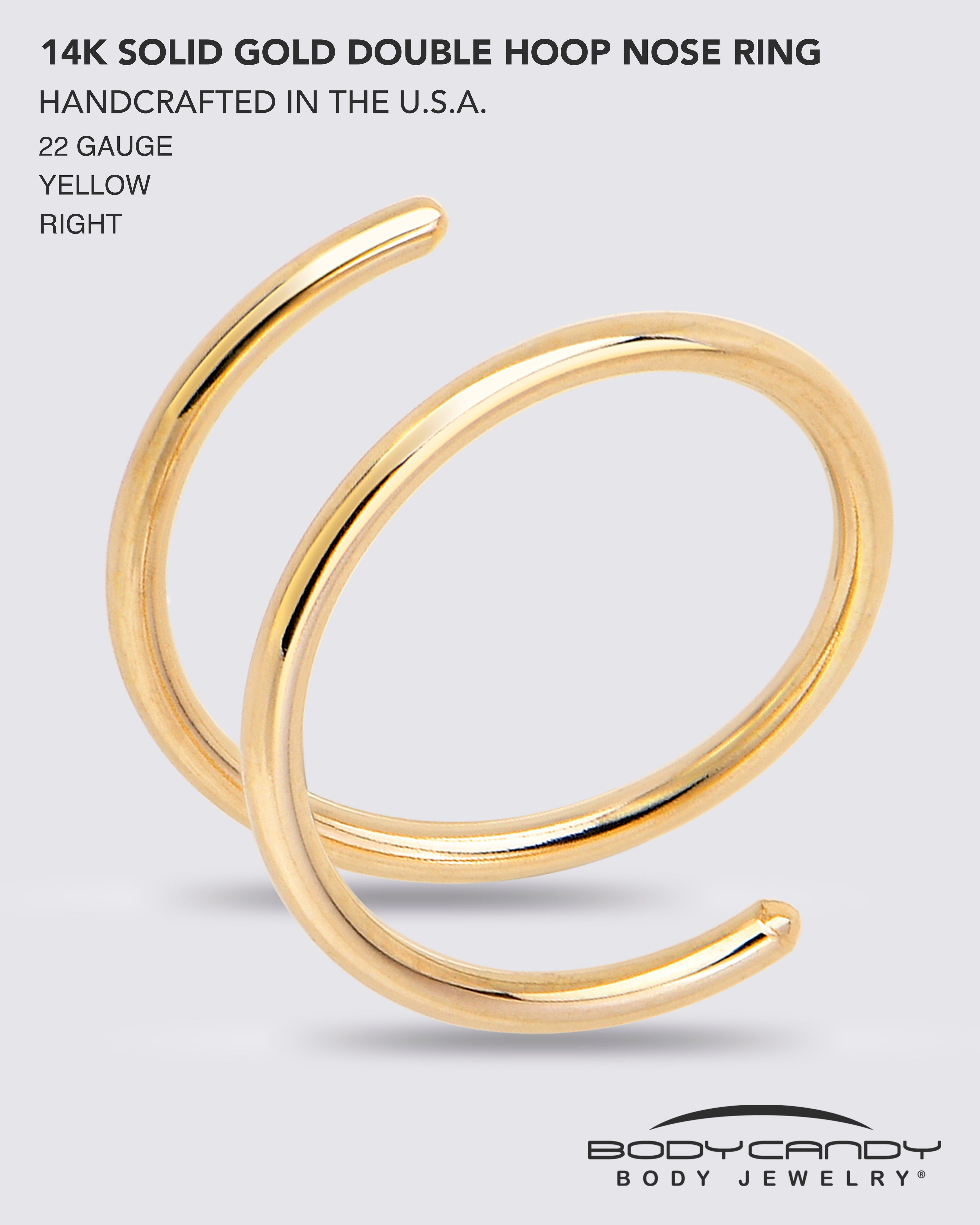 BodyCandy 14k Solid Yellow Gold Double Hoop Nose Spiral Nose Ring — back view