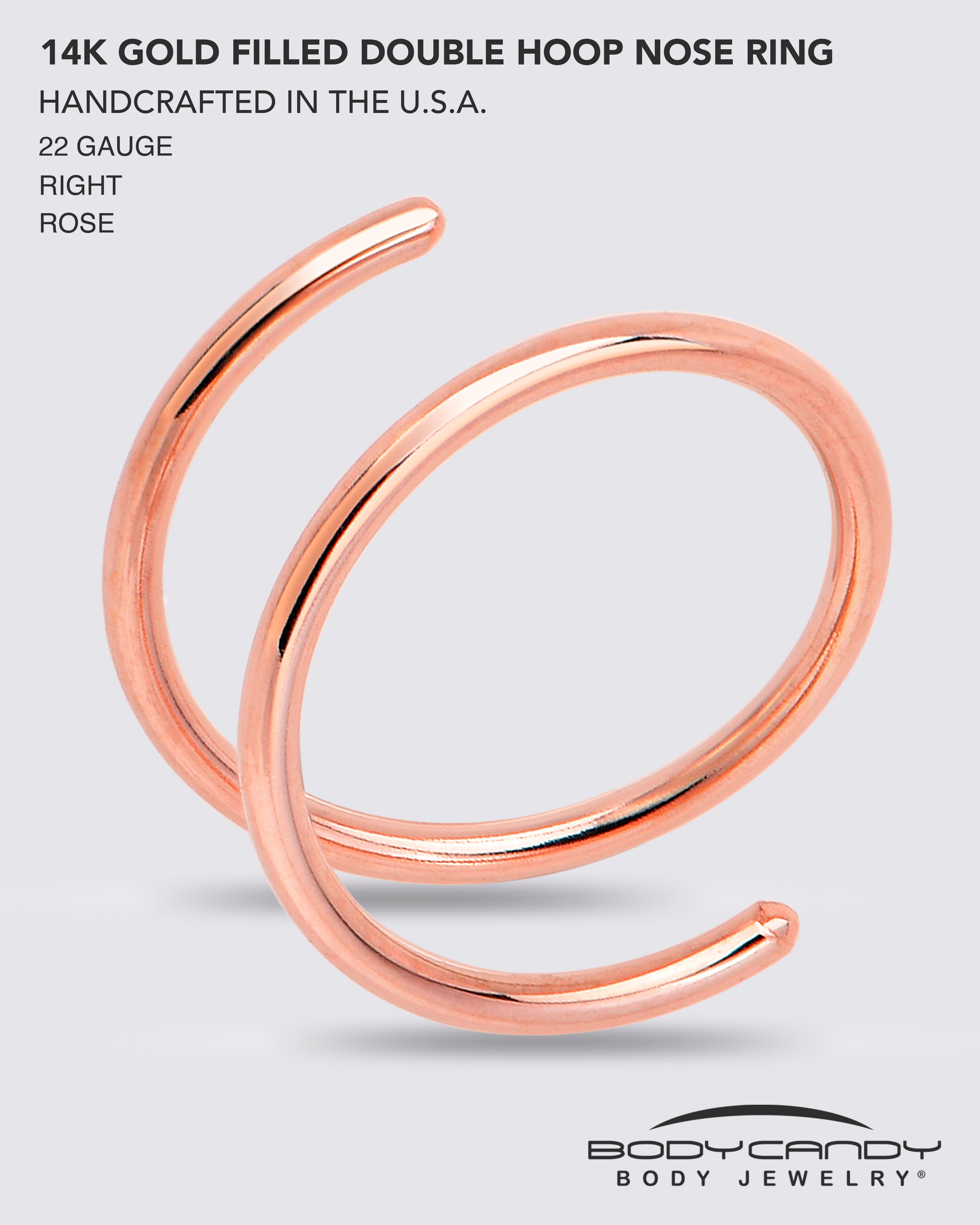 BodyCandy Double Hoop Nose 14k Rose Gold Filled Spiral Nose Ring 20G 8mm Right — in-use photo