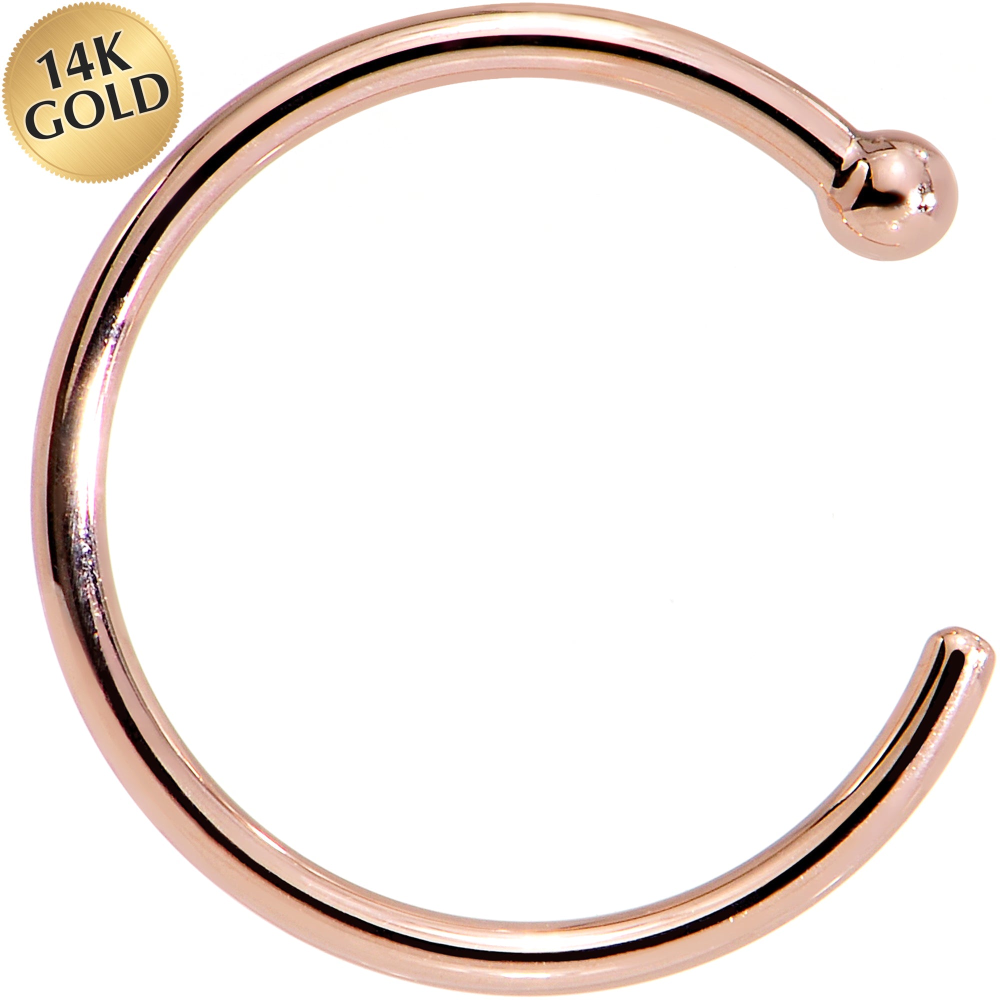 BodyCandy 18G 3/8 14k Solid Rose Gold Nose Hoop — detail close-up