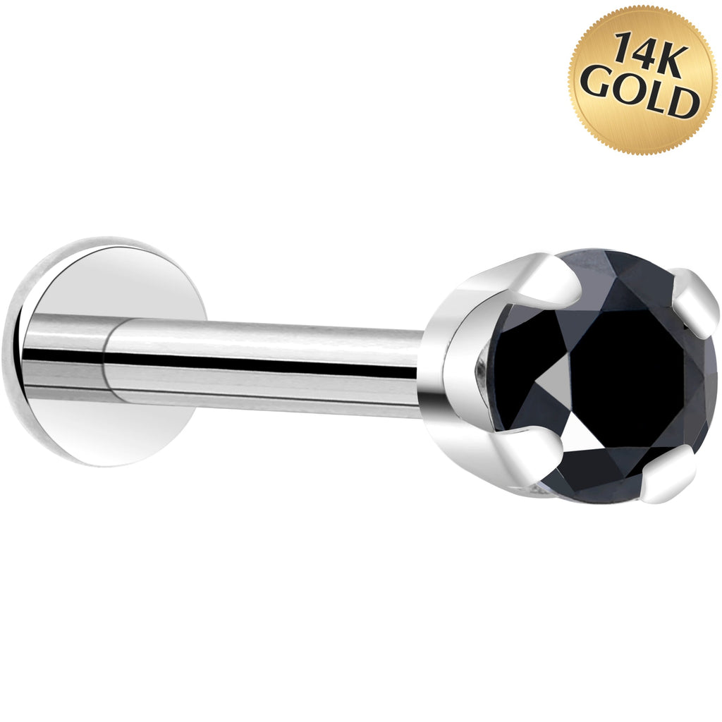BodyCandy 14k White Gold Flat Back Earring with 3mm Cubic Zirconia Handmade — side view