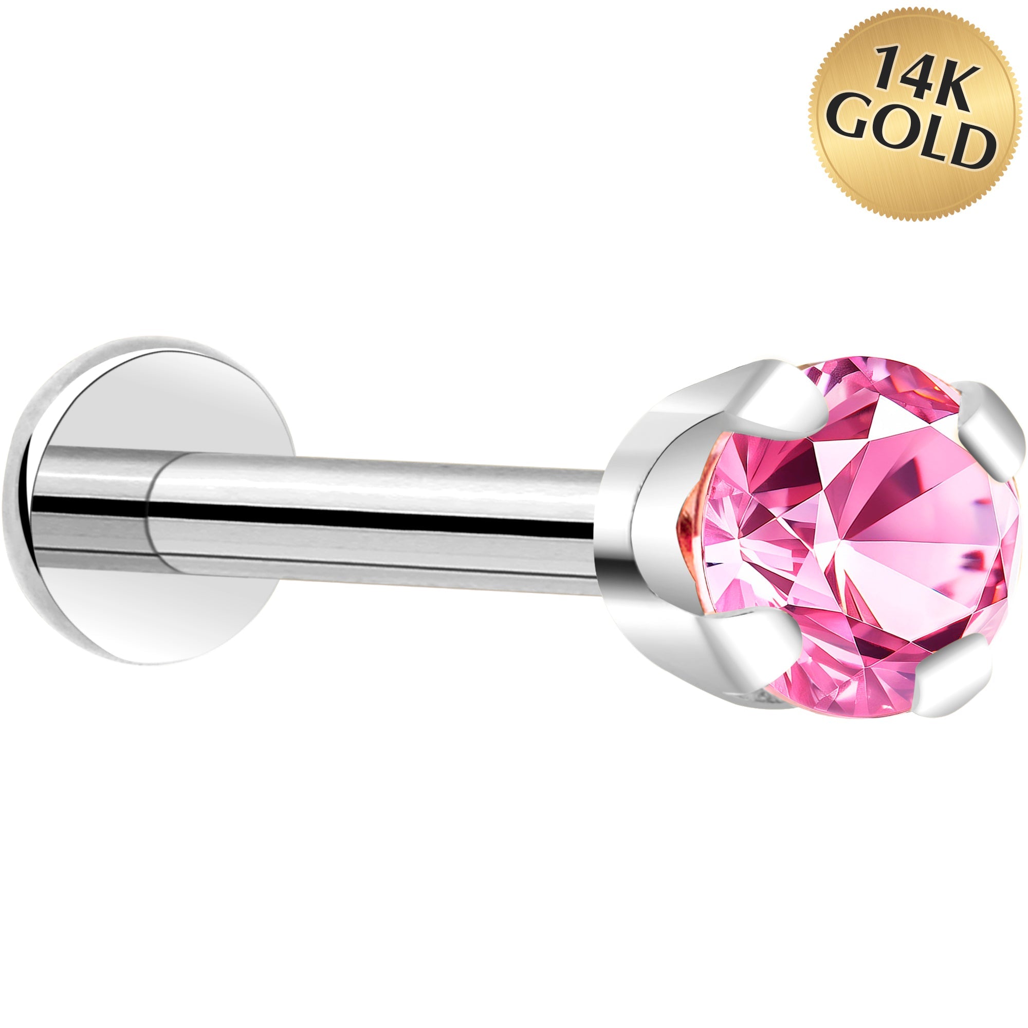 BodyCandy 14k White Gold Flat Back Earring with 3mm Cubic Zirconia Handmade — alternative angle