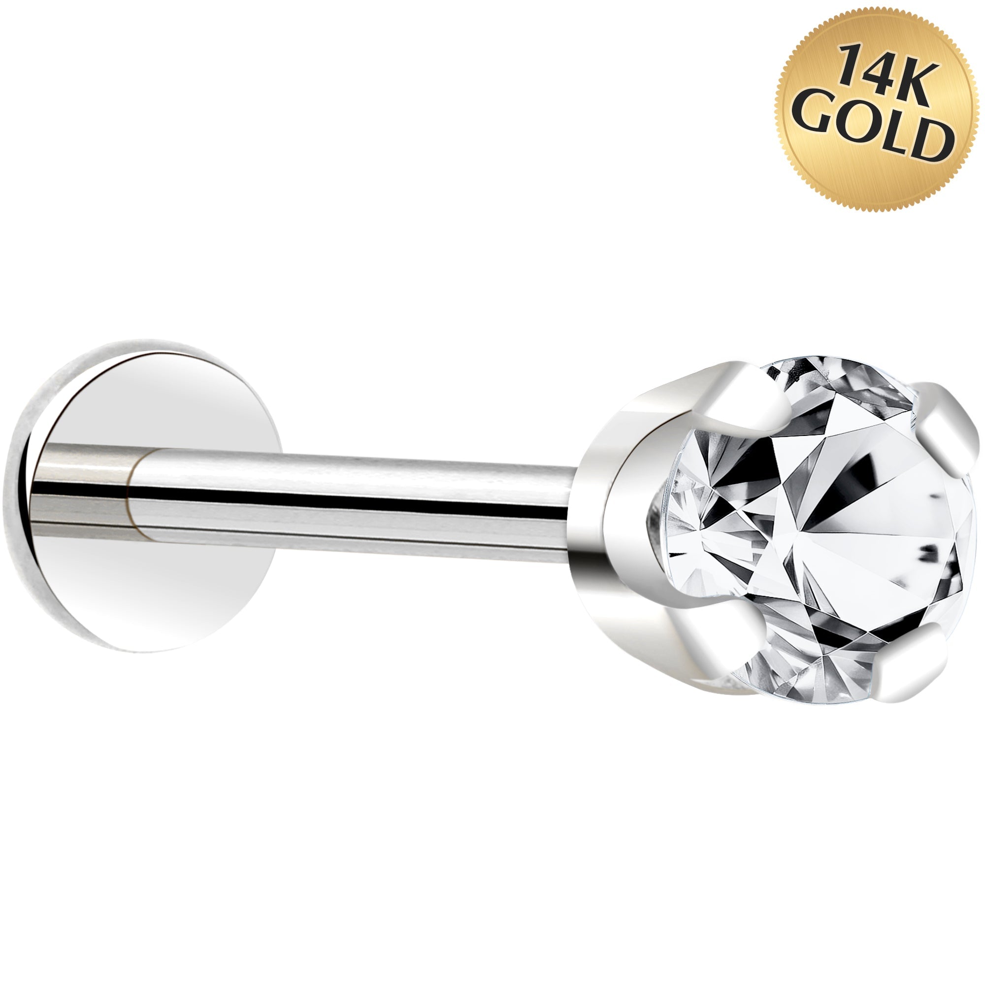 BodyCandy 14k White Gold Flat Back Earring with 3mm Cubic Zirconia Handmade — size reference