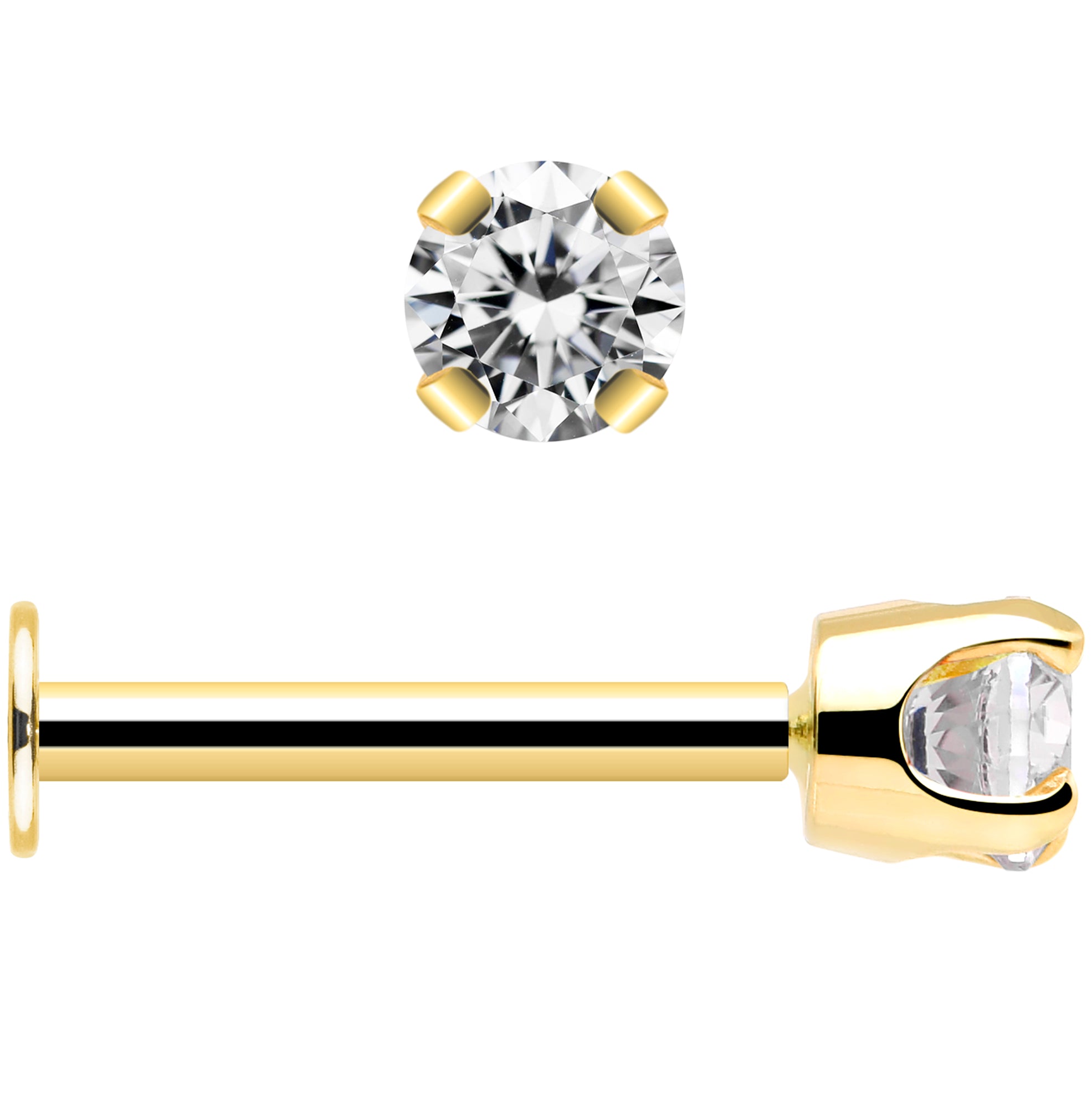 BodyCandy 14k Yellow Gold Flat Back Earring with 3mm Cubic Zirconia Handmade — alternative angle