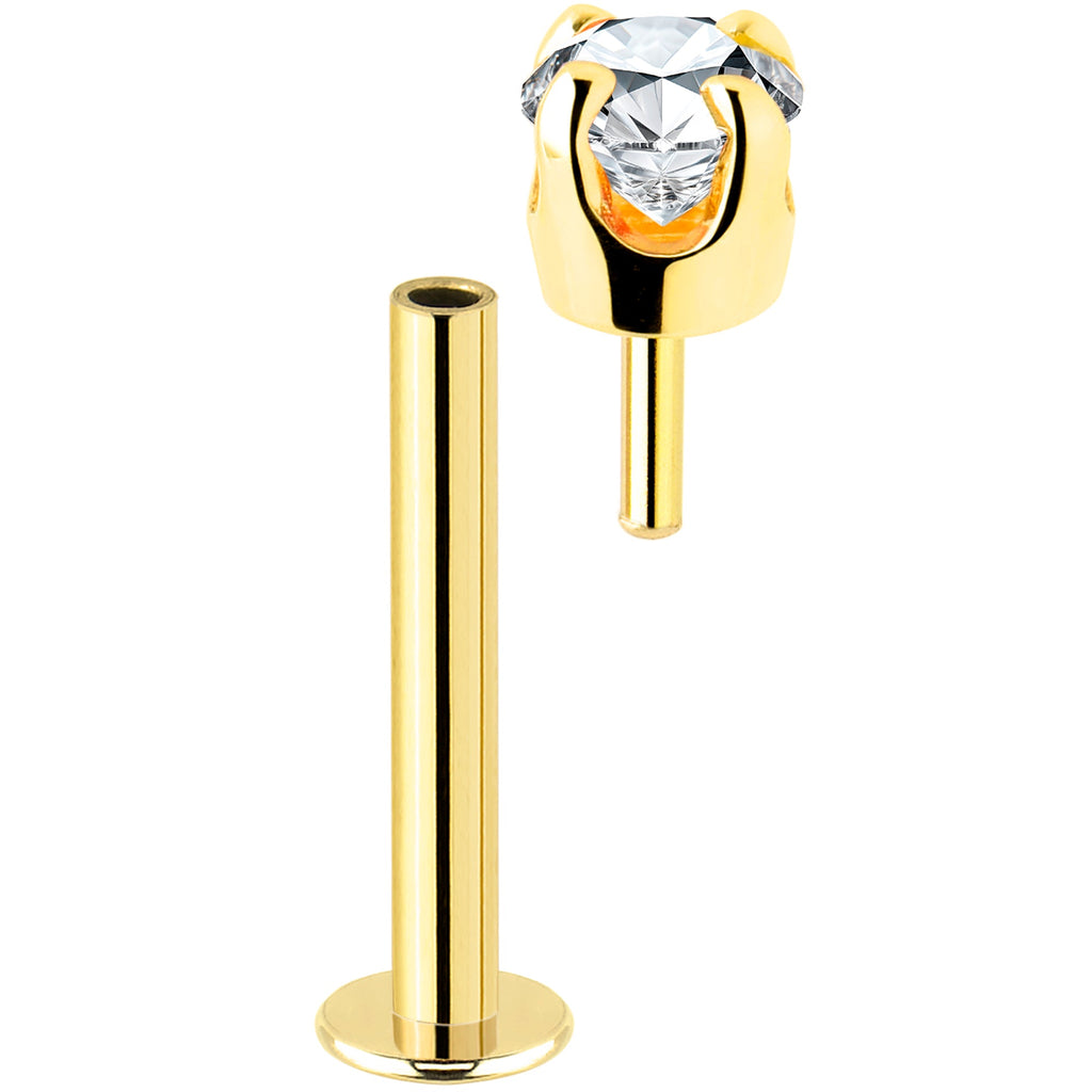 BodyCandy 14k Yellow Gold Flat Back Earring with 3mm Lab Grown Diamond Handmade — detail close-up