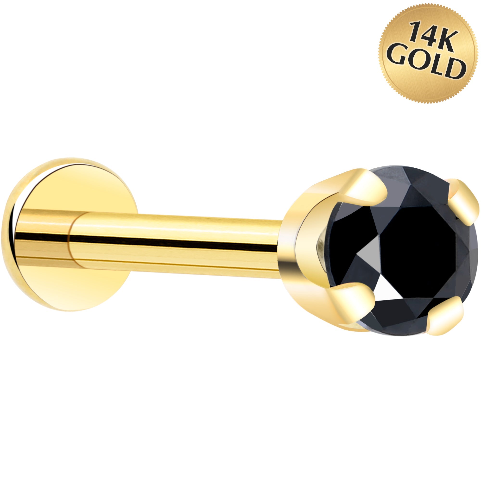 BodyCandy 14k Yellow Gold Flat Back Earring with 3mm Cubic Zirconia Handmade — back view