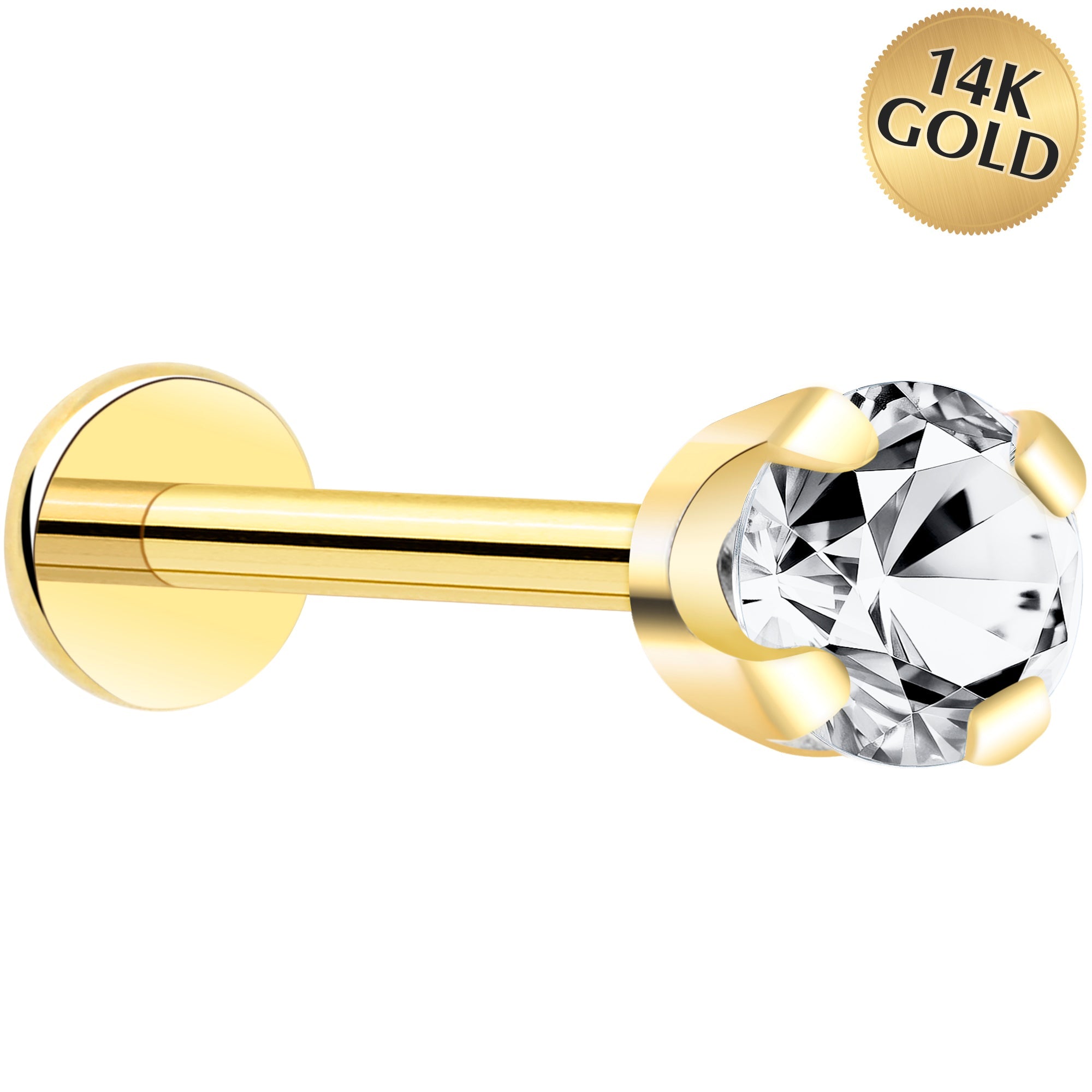 BodyCandy 14k Yellow Gold Flat Back Earring with 3mm Cubic Zirconia Handmade — main product shot