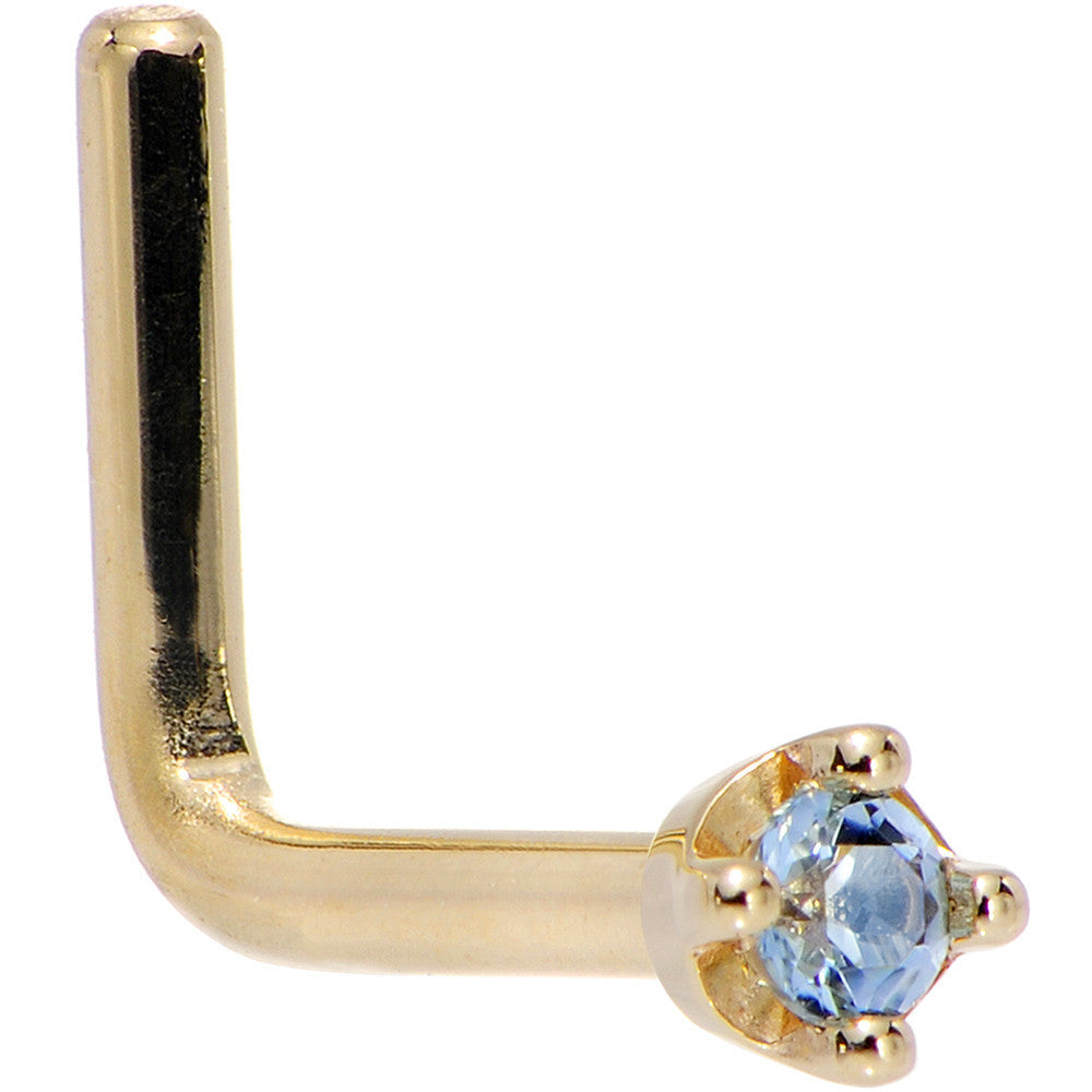 BodyCandy Solid 14K Yellow Gold 1.5mm Genuine Topaz Nose Ring — side view