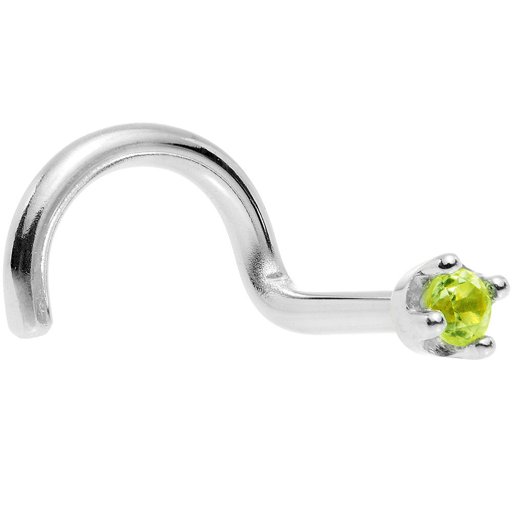 BodyCandy Solid 14K White Gold 1.5mm Genuine Peridot Nose Ring — in-use photo