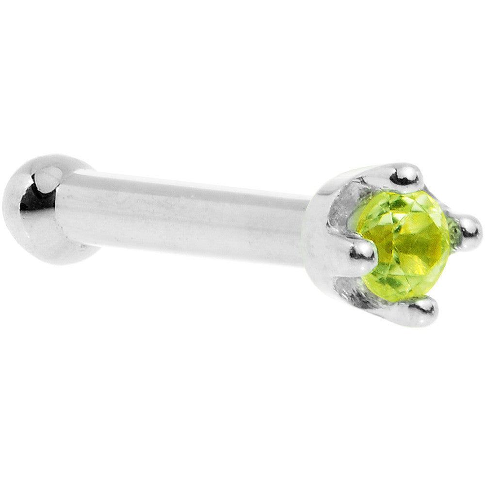 BodyCandy Solid 14K White Gold 1.5mm Genuine Peridot Nose Ring — color detail