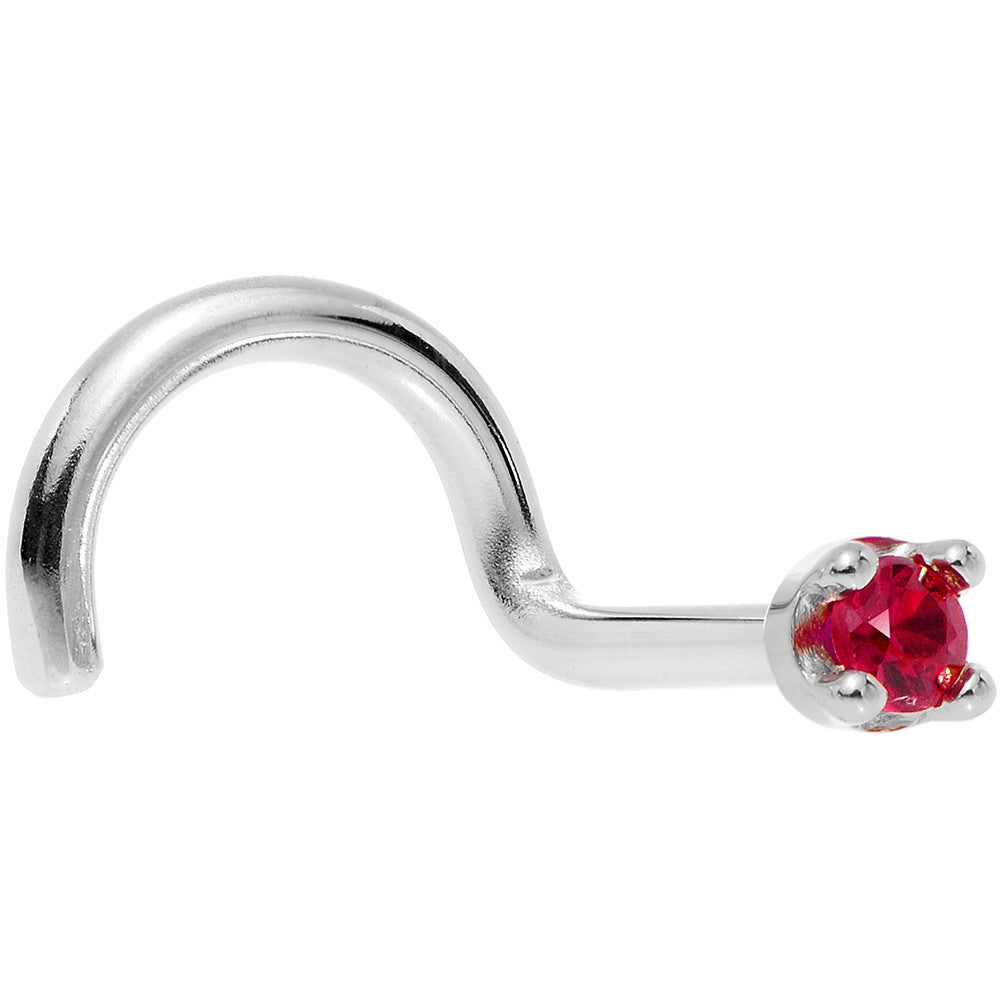 BodyCandy Solid 18K White Gold 1.5mm Diamond Cut Genuine Ruby Nose Ring — detail close-up