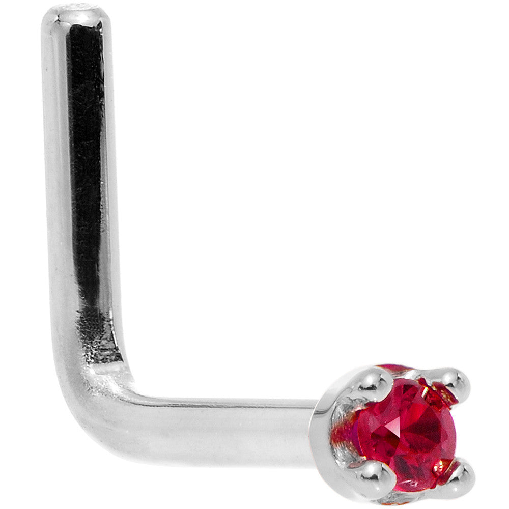 BodyCandy Solid 14K White Gold 1.5mm Diamond Cut Genuine Ruby Nose Ring — side view