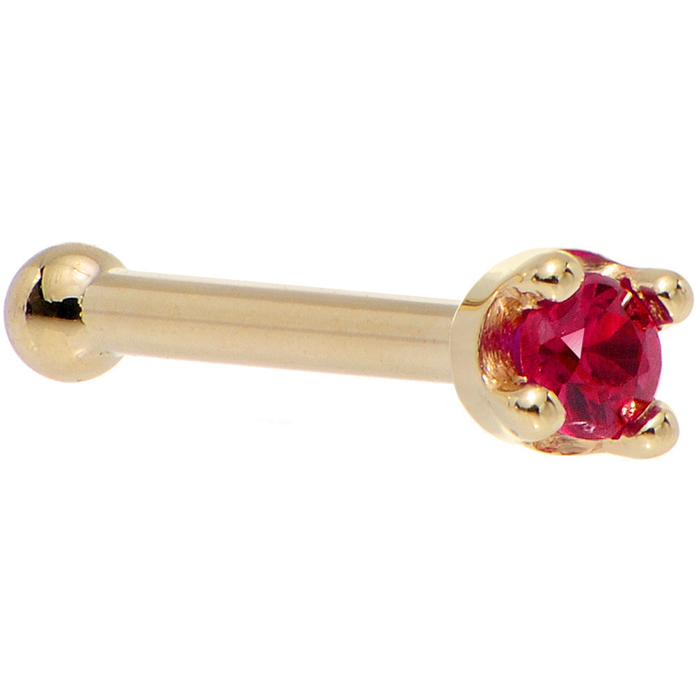 BodyCandy Solid 14K Yellow Gold 1.5mm Diamond Cut Genuine Ruby Nose Ring — fabric or material detail