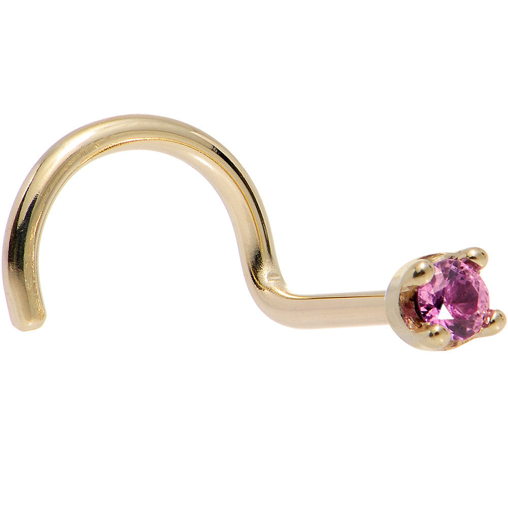 BodyCandy Solid 14K Yellow Gold 1.5mm Genuine Pink Sapphire Nose Ring — in-use photo
