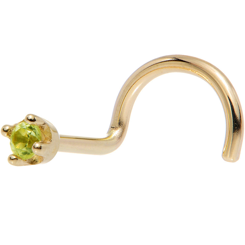 BodyCandy Solid 14K Yellow Gold 1.5mm Genuine Peridot Nose Ring — feature highlight