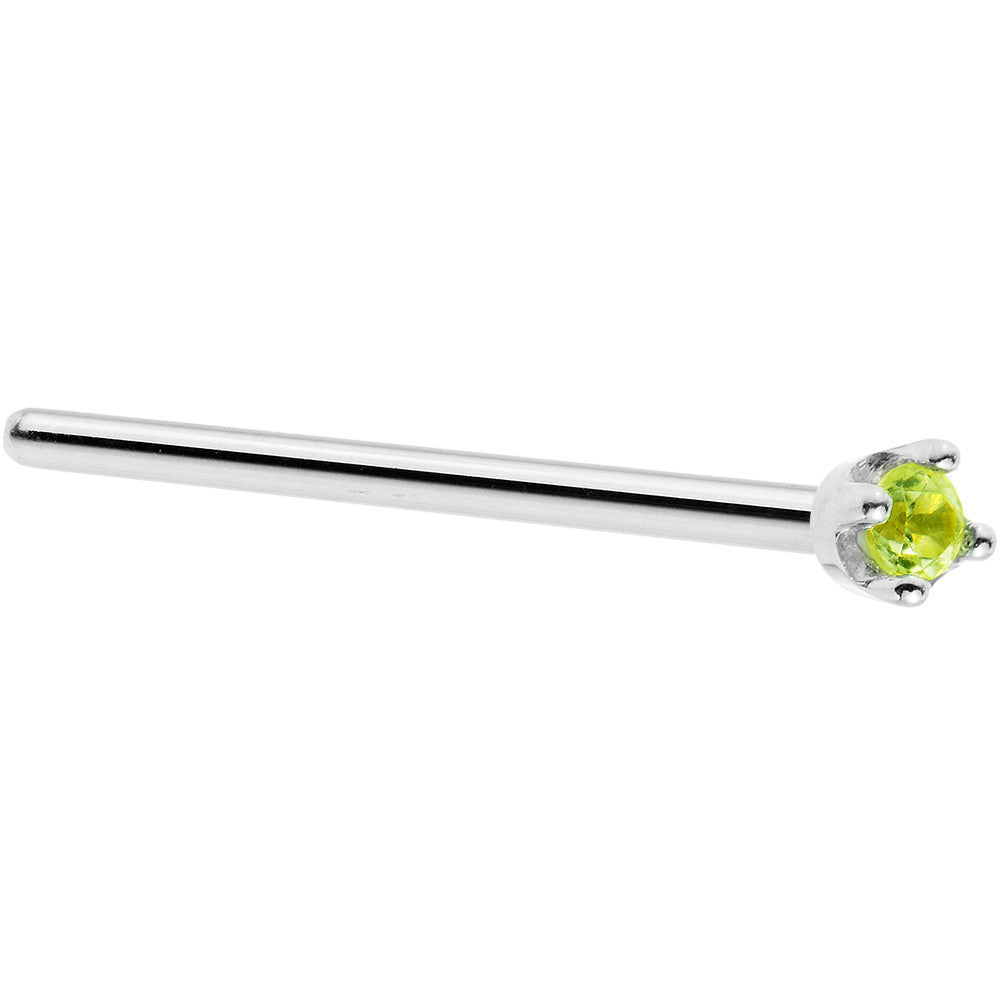 BodyCandy Solid 14K White Gold 1.5mm Genuine Peridot Nose Ring — flat-lay composition