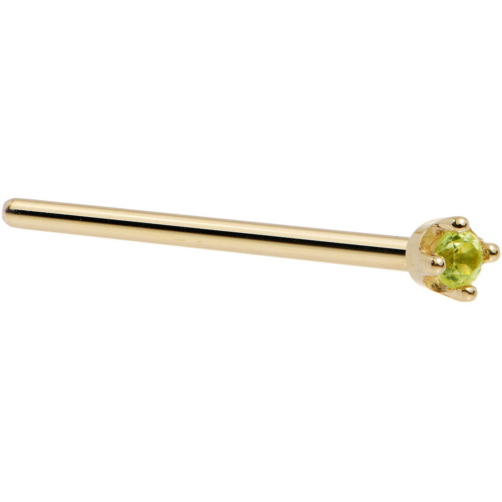 BodyCandy Solid 14K Yellow Gold 1.5mm Genuine Peridot Nose Ring — product on model