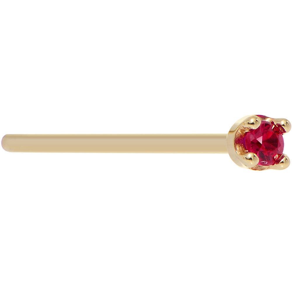 BodyCandy Solid 14K Yellow Gold 1.5mm Diamond Cut Genuine Ruby Nose Ring — product on model