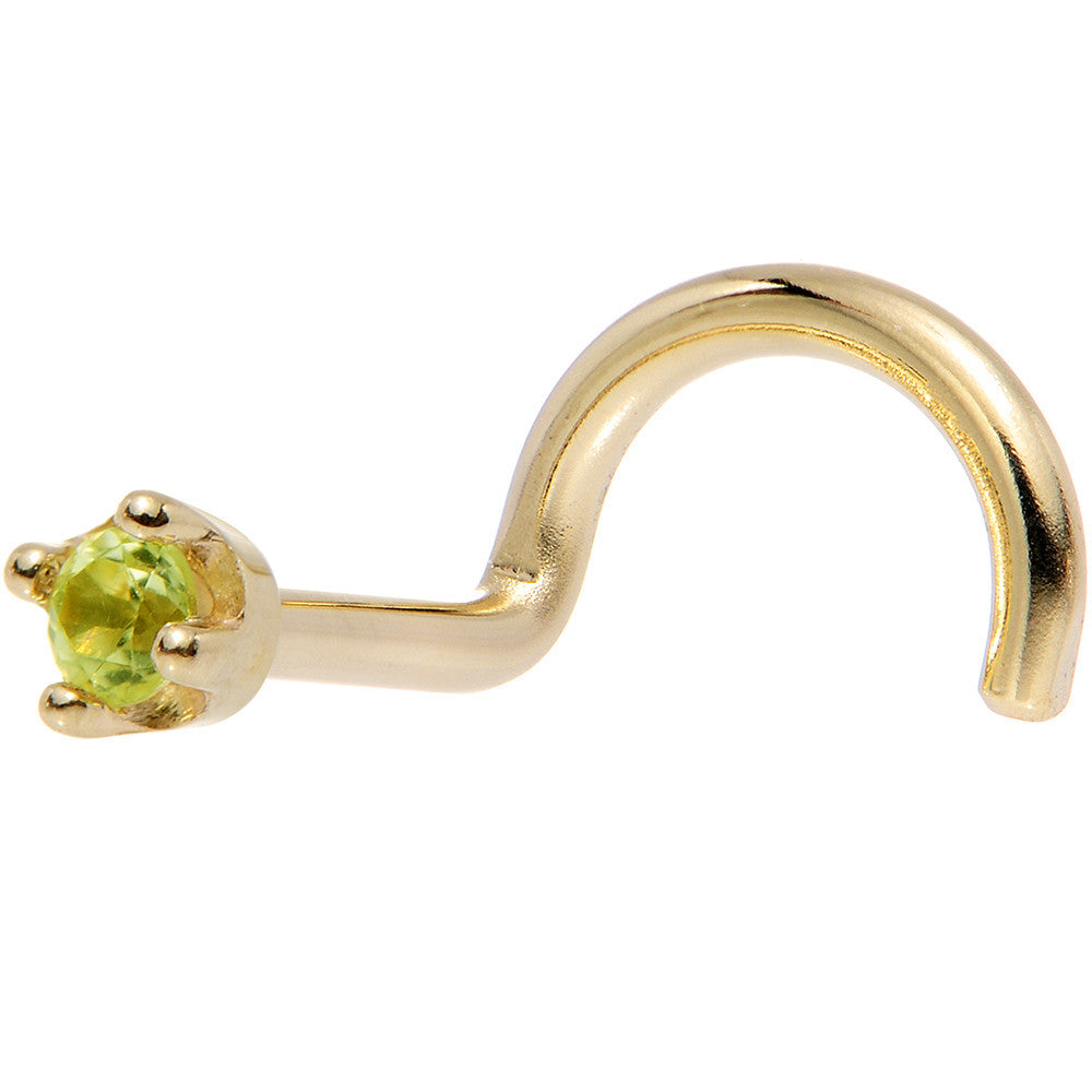 BodyCandy Solid 14K Yellow Gold 1.5mm Genuine Peridot Nose Ring — main product shot