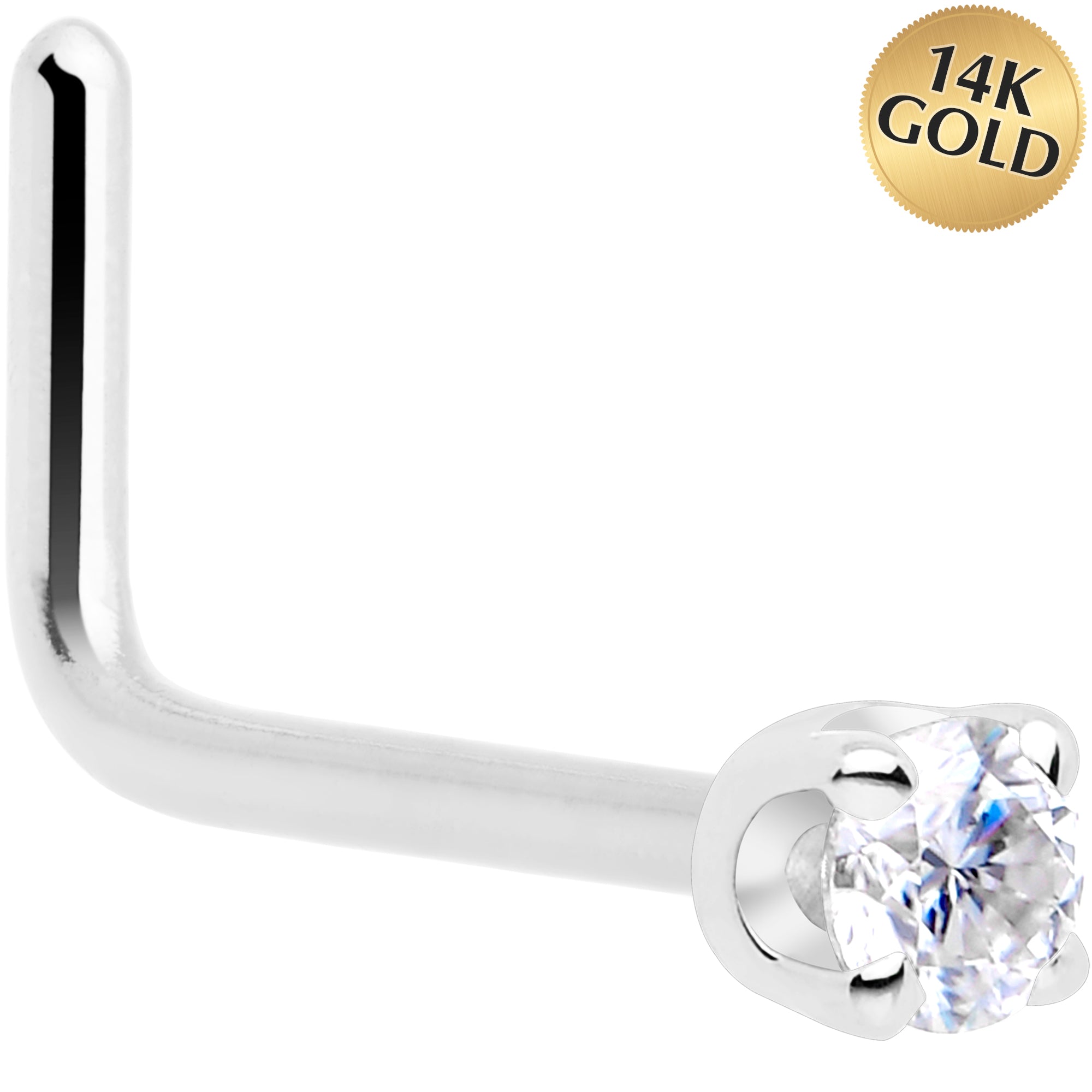 BodyCandy 14k White Gold 2mm Lab Grown Diamond Nose Ring — side view