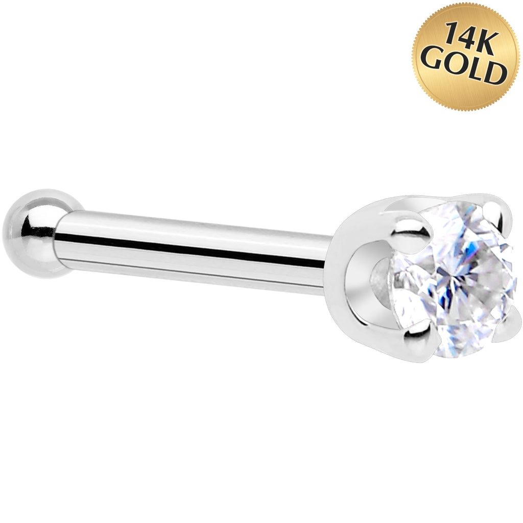 BodyCandy 14k White Gold 2mm Moissanite Nose Ring — back view