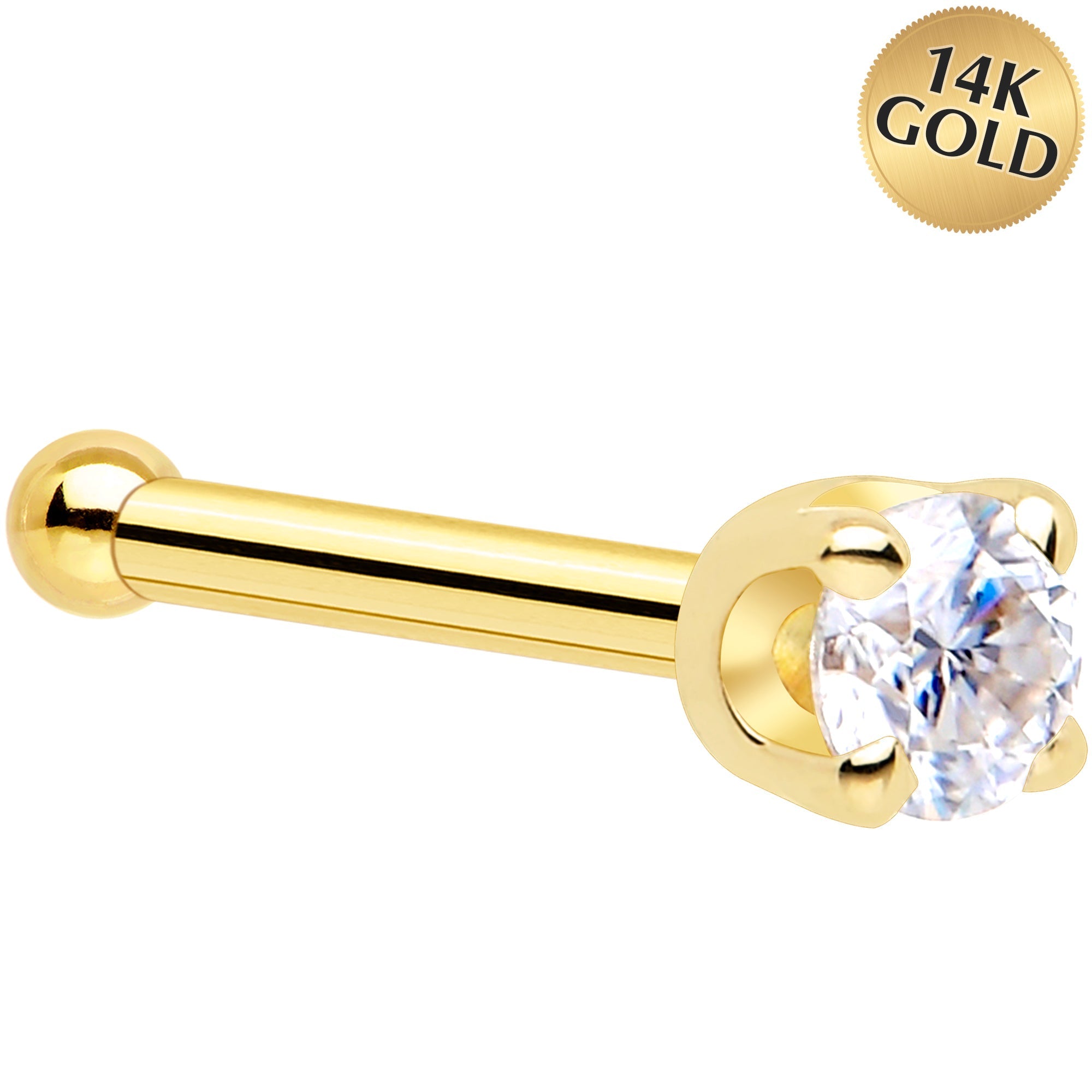 BodyCandy 14k Yellow Gold 2mm Moissanite Nose Ring — back view