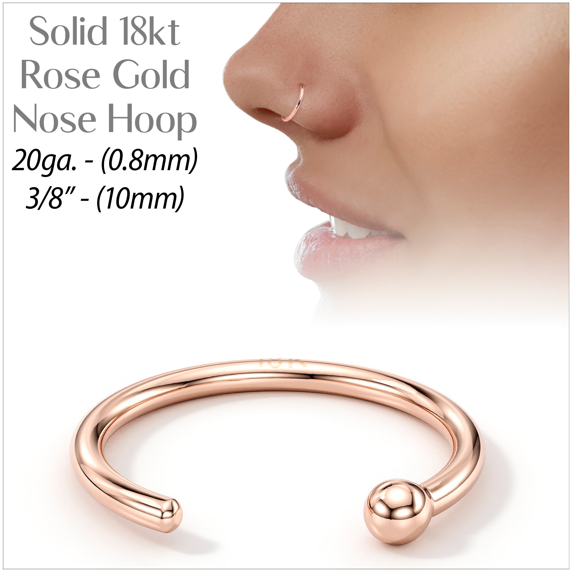 BodyCandy 20G 3/8 Solid 18K Rose Gold Nose Hoop — lifestyle context