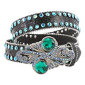 Black Rhinestone Western Belt with Emerald Green Buckle