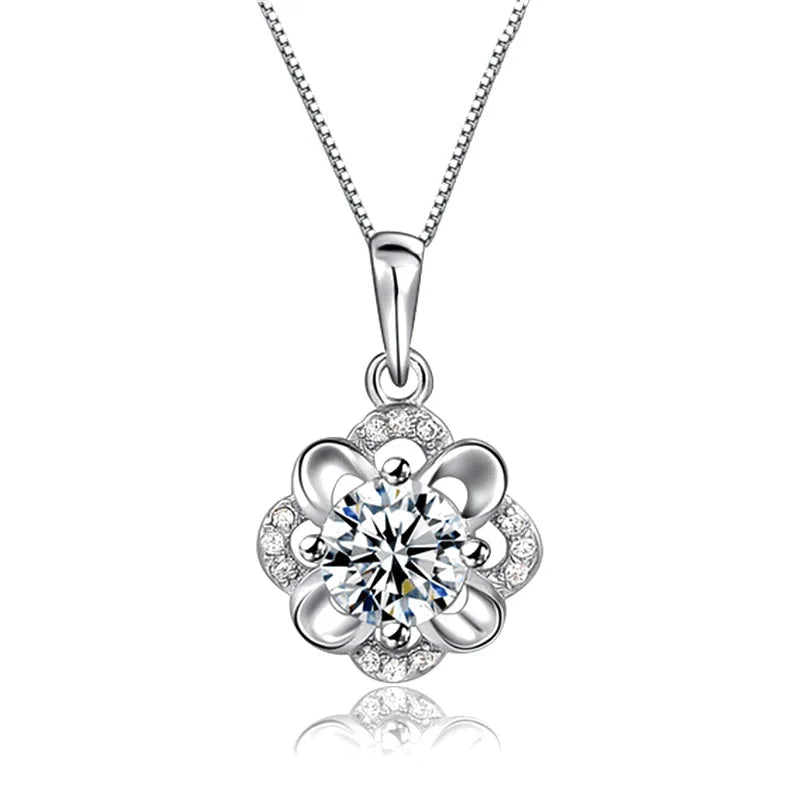 SORI STYLE 925 Sterling Silver Flower CZ Pendant Necklace — main product shot
